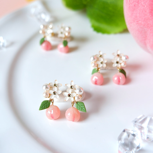 creema限定！夏の福袋・ちっちゃな桃のイヤリング、ピアス&ネックレス