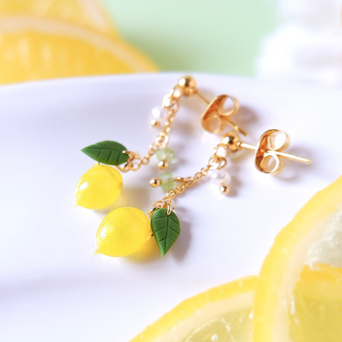creema限定！夏の福袋・ちっちゃな桃のイヤリング、ピアス&ネックレス