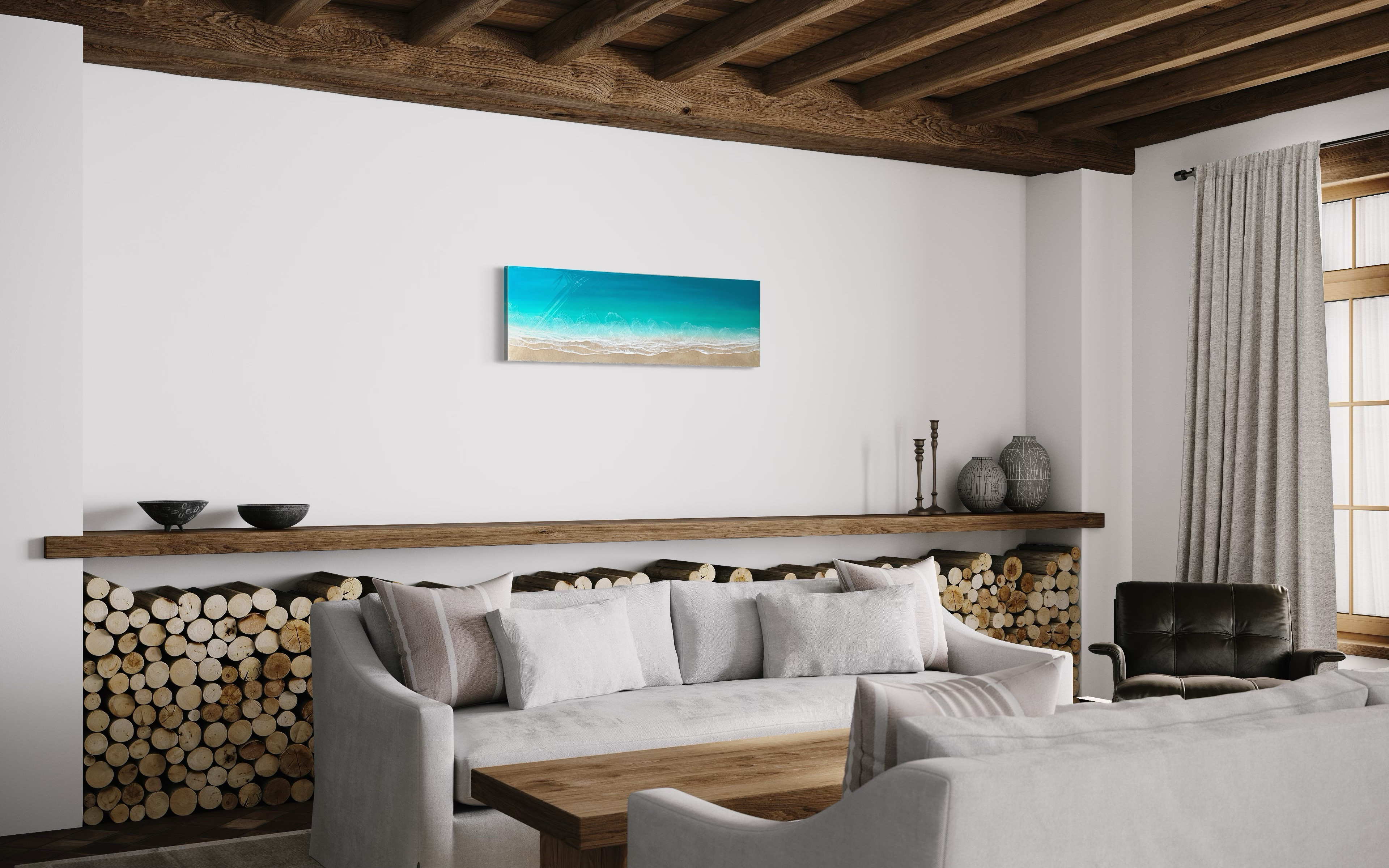 レジンアート【波のキャンパス】★受注制作　90×30cm　ワイドパネル