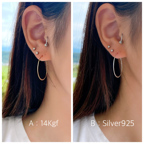 再再販♪【14kgf・Silver925】ハンマーフラットフープピアス