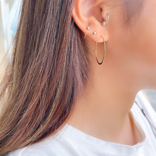 再再販♪【14kgf・Silver925】ハンマーフラットフープピアス