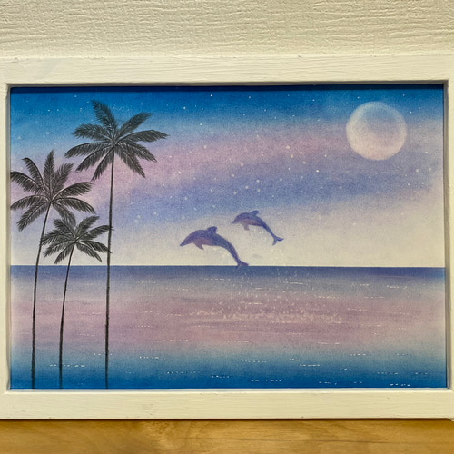 格安saleスタート ボ イルカ サンセットビーチ 【原画 絵画 パステルアート】 絵画