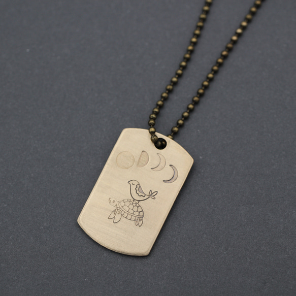 ドッグタグなネックレス｜ミリタリー系｜真鍮｜アンティーク調｜ハート