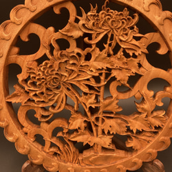 送料無料　清末～民国　唐木紅木鉄刀木　梅蘭竹菊四君子紋彫刻額　94×38ｃｍ 梅蘭竹菊 26.5cm（四君子 欄) 参次元彫刻『雅』 透かし彫 楠彫刻