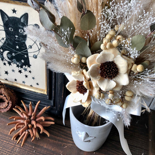 パインフラワーとナンキンハゼ、パンパスグラスのスワッグ」ドライ