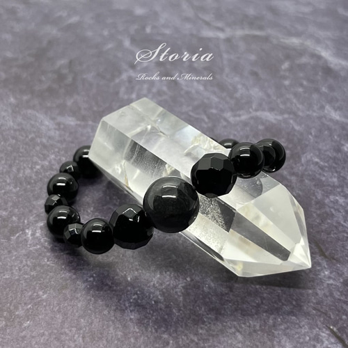 繁栄へと突き進む 黒翡翠×モリオン（黒水晶）ブレスレット