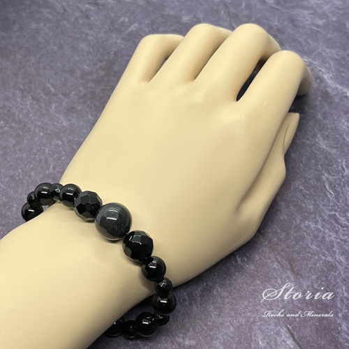 繁栄へと突き進む 黒翡翠×モリオン（黒水晶）ブレスレット