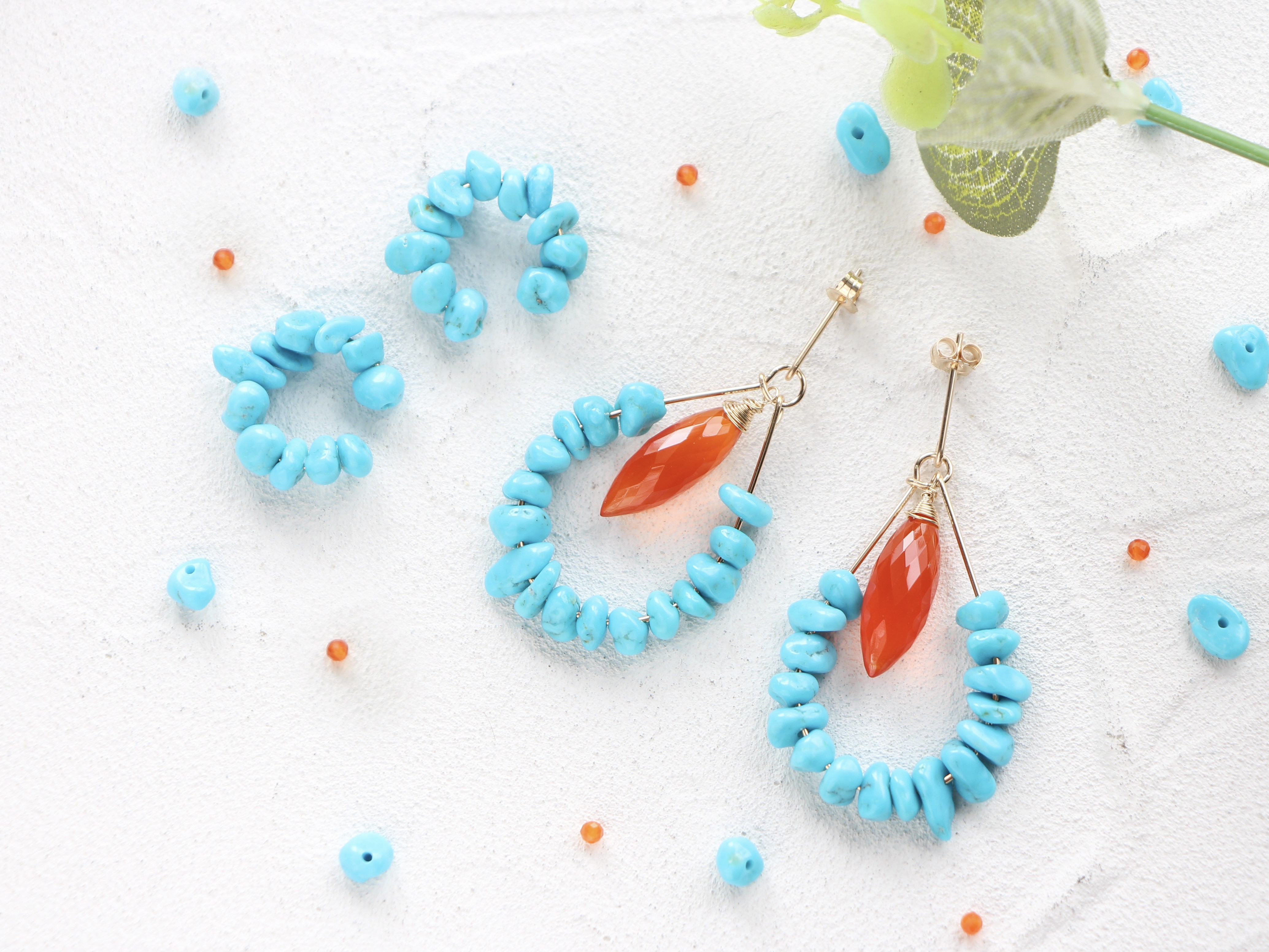 14kgf-Creema限定福袋スリーピングビューティーターコイズとカーネリアンのドロップピアス/イヤリング&イヤーカフ