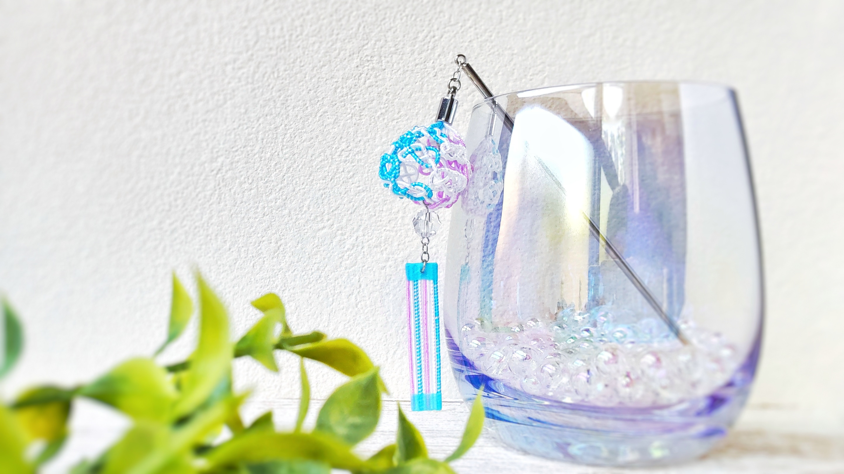 水引×和紙×クリスタル にじいろ風鈴かんざし 簪【朝凪・青】 浴衣 和装 たむたむ