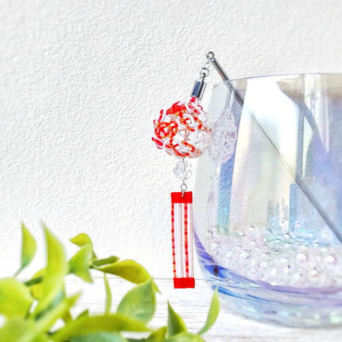 水引×和紙×クリスタル にじいろ風鈴かんざし 簪【金魚・赤