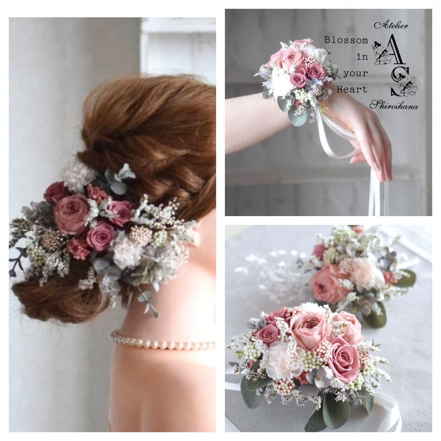 ⋆ルスラ様専用 お申込み欄⋆ クラシカルローズ：ヘッドドレス⋆リストブーケ⋆ブートニア 3点set