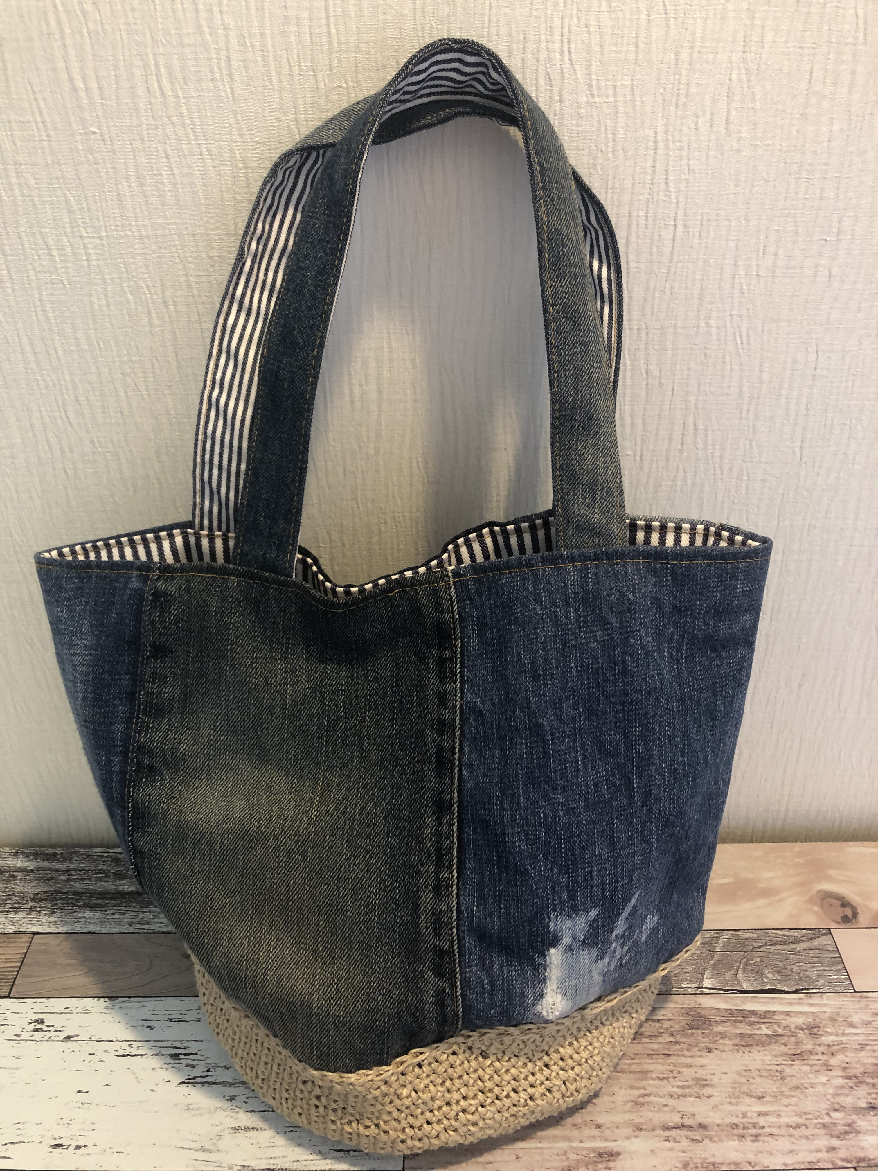 麻紐とデニムのリメイクバッグ☆ トートバッグ wakaba 通販