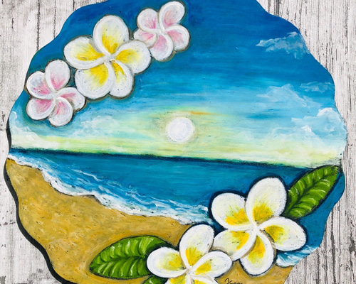 原画販売】海の絵・プルメリアの砂浜 インテリア壁掛け 絵画 K-asian