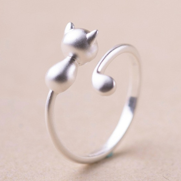 再次上架 ❅Cat Day 貓戒指 霧面銀色 一種尺寸 可調式戒指 簡約 第1張的照片