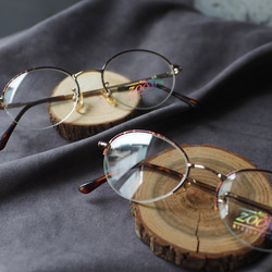 深荼褐豔紅半框式琥珀橢圓型鏡框細框古 蕫眼鏡 Japan/glasses 第6張的照片