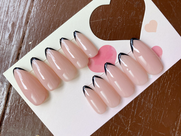 ネイルチップ オーダー シアー 大人 結婚式 韓国 ブラック フレンチガーリー ネイルチップ オーダー シアー 大人 結婚式 韓国 ブラック