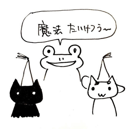 黒猫魔法使い」SMサイズ額付きアート作品 アクリル画原画 猫