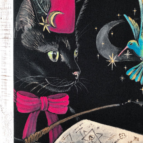 黒猫魔法使い」SMサイズ額付きアート作品 アクリル画原画 猫 徳島洋子