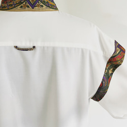 スカーフ切り替え スタンドカラー クロップド丈 半袖ブラウス【WHITE】 13枚目の画像