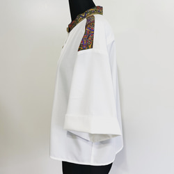 スカーフ切り替え スタンドカラー クロップド丈 半袖ブラウス【WHITE】 7枚目の画像