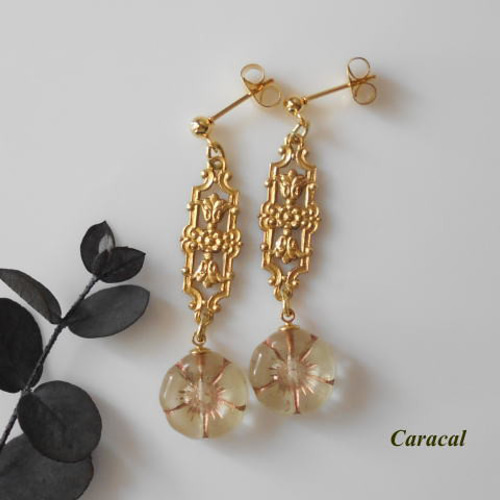 銅製ゴールド色フック☆薔薇☆ローズクォーツピアス 7A 銅製ゴールド色フック☆薔薇☆ローズクォーツピアス 7A