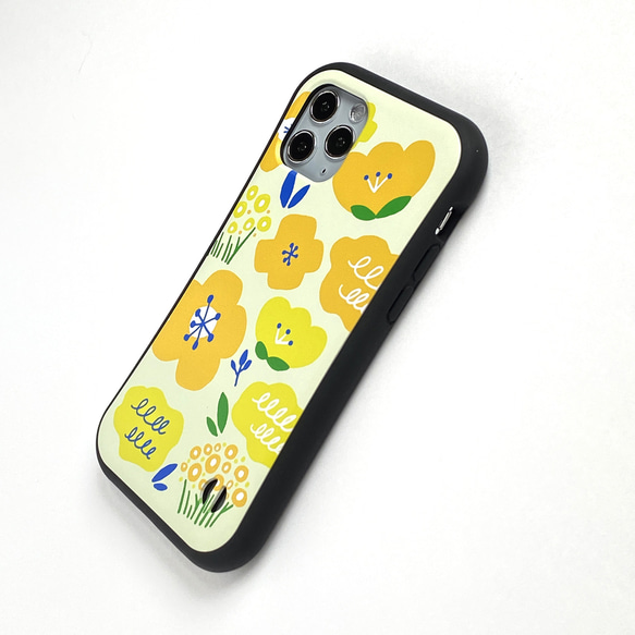 【iPhone】カラフルフラワー・グリップケース 北欧 スマホケース 黄色 花柄 ポップ 4枚目の画像