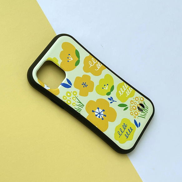【iPhone】カラフルフラワー・グリップケース 北欧 スマホケース 黄色 花柄 ポップ 2枚目の画像