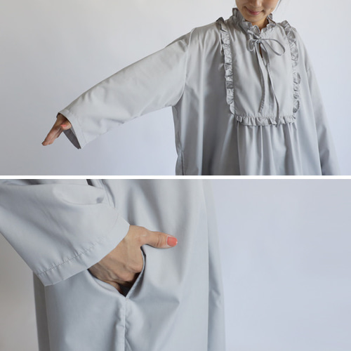 新作97cm丈『 甘め 小花フリル スタンド襟 ワンピース』首元 調節