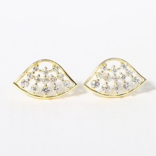 k18 扇形 デザインピアス 0.20ct 天然ダイヤモンド イエロー