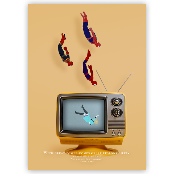 ジャンみ スパイダーマン NWH ３人 ピーター アート ポスター A3 Mondo スパイダーマン：ノーウェイホーム ピーター3 ポスター