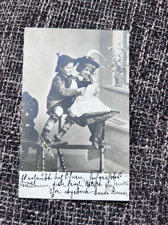1911年 アンティーク ドイツ 手紙を読む少年と少女 ポストカード