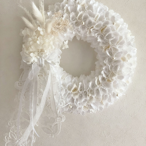 ウェディング 布リース (LL/白) リース mun1' 通販 14191195｜Creema