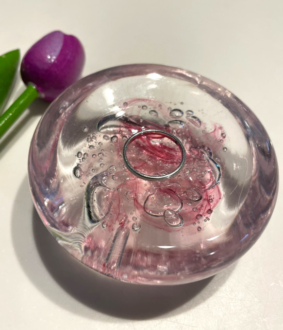 送料無料♪ リングピロー 【ピンク】ガラス製 ハンドメイド 指輪 アクセサリートレイ 手作り 2枚目の画像