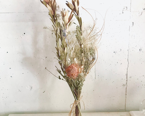 ピンクッションとリューカデンドロンのナチュラルスワッグ ドライ