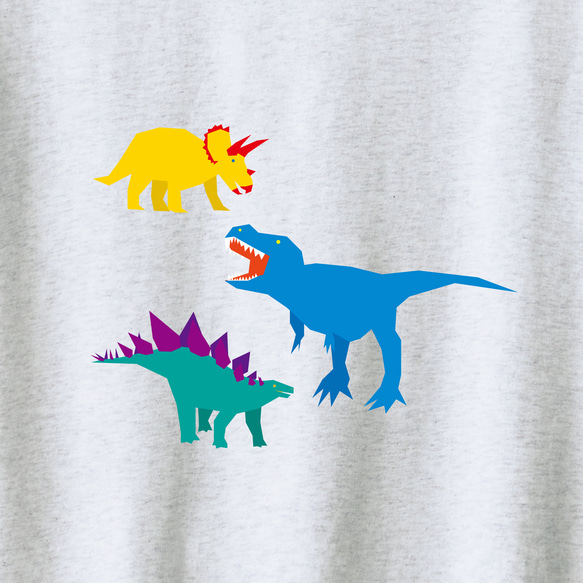 恐竜Tシャツ-TREX・トリケラトプス・ステゴサウルス（アッシュ） 2枚目の画像