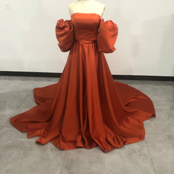 テラコッタドレス 高品質！テラコッタ カラードレス 編み上げ 華やかなトレーン