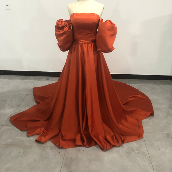 高品質！テラコッタ カラードレス 編み上げ 華やかなトレーン  