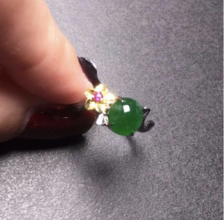 【天然】氷種 グリーン 翡翠 ヒスイ リング No.26$