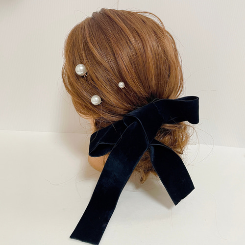 ❁︎memi様❁︎ 髪飾り ヘッドドレス ベロアリボン×パールSADE