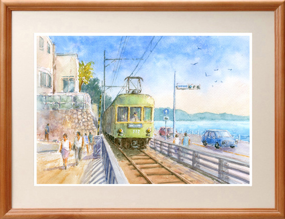 水彩画原画 湘南を走る江ノ電 ＃512 絵画 syoumei 通販 14192295