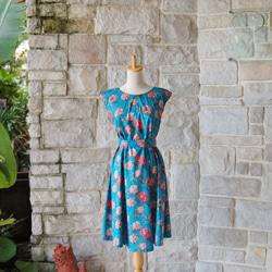 ❁ 英式花園棉質連衣裙 ❁ 松石藍 x 玫粉色法式袖 第2張的照片