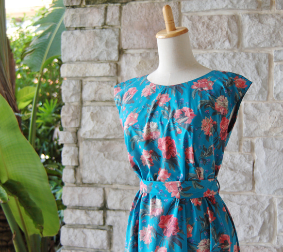 ❁ 英式花園棉質連衣裙 ❁ 松石藍 x 玫粉色法式袖 第5張的照片