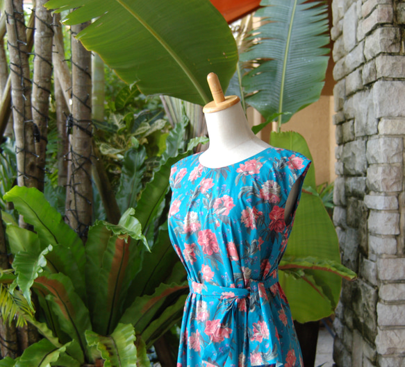 ❁ 英式花園棉質連衣裙 ❁ 松石藍 x 玫粉色法式袖 第11張的照片