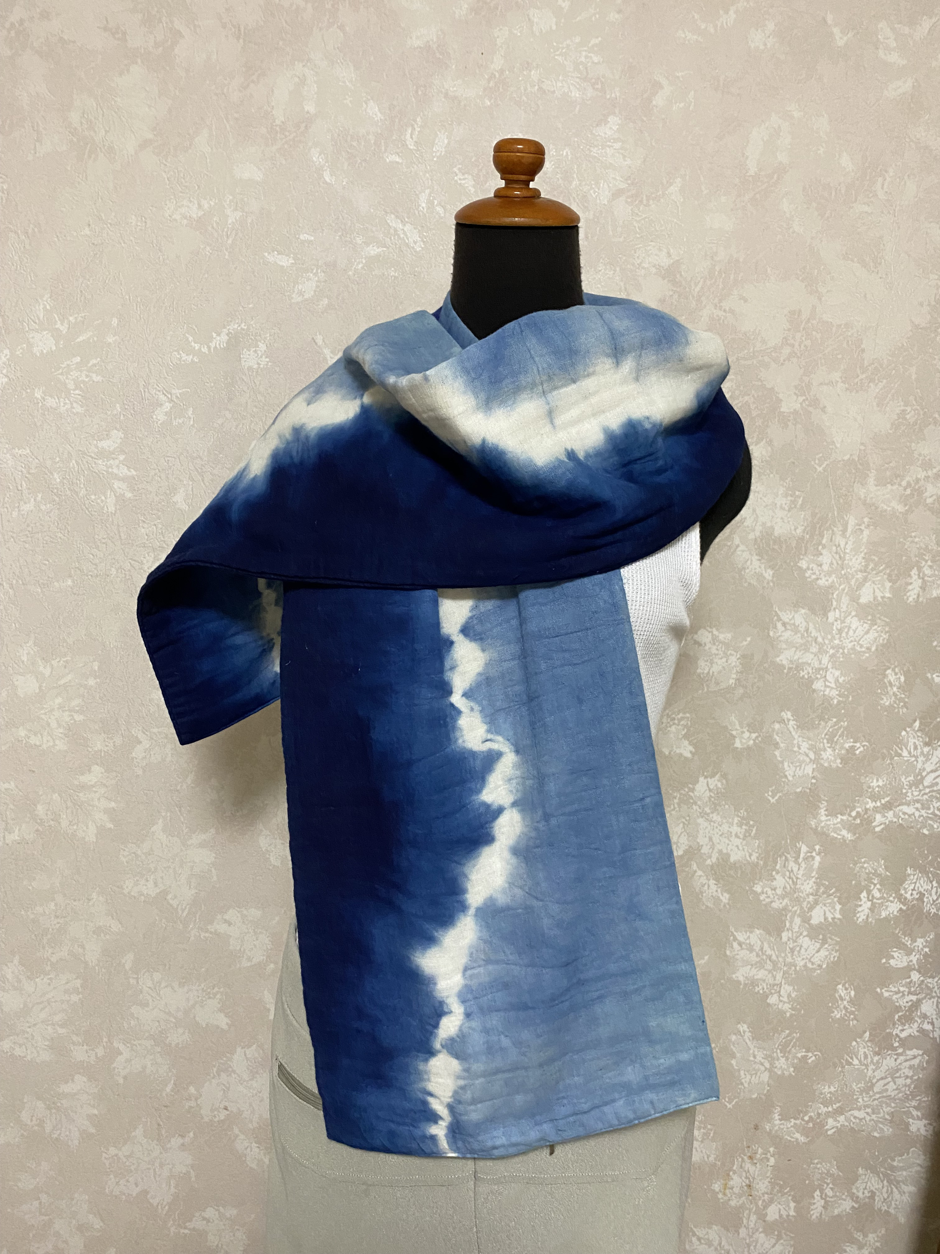 藍染め6重ガーゼストール(絞り染め)  1
