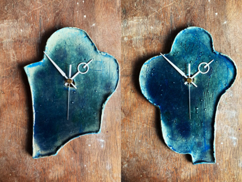 青ガラス釉　M16cm, L21cm 掛け時計