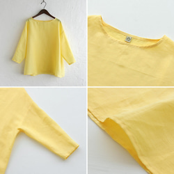 亞麻圓領喇叭罩衫身體罩 3/4 袖 T 卹（黃色）TP21。 第8張的照片