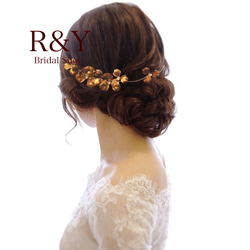 【H-37】 ヘッドドレス　ウェディング　ヘアアクセサリー　結婚式　ブライダル　小枝　卒業式の髪飾り　リーフカチューシャ 2枚目の画像