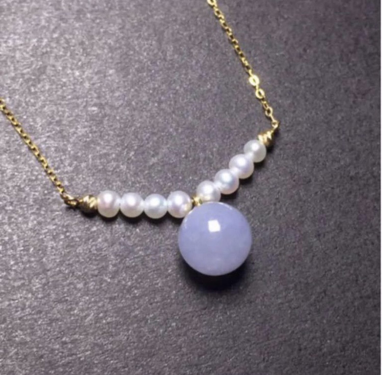 【高級】天然 氷種 ラベンダー ヒスイ　パール　k18 ネックレス$