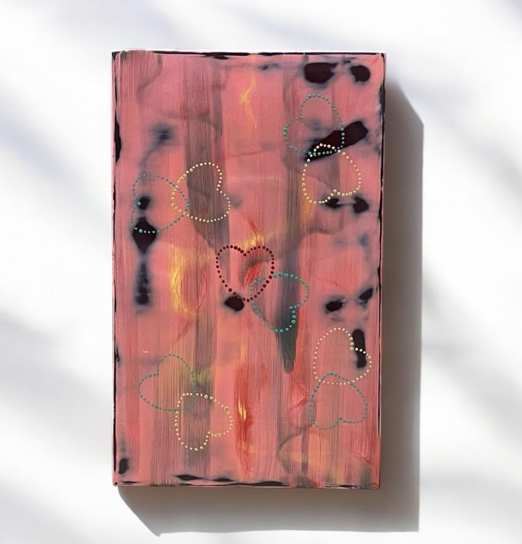 漆塗りアートパネル　/ ハートの輪違い模様(家族や仲間を大切にする意味を込めた模様)