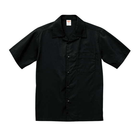 T/C オープンカラー シャツ【ブラック】 WED HYM 刺繍ワッペン付き 2枚目の画像